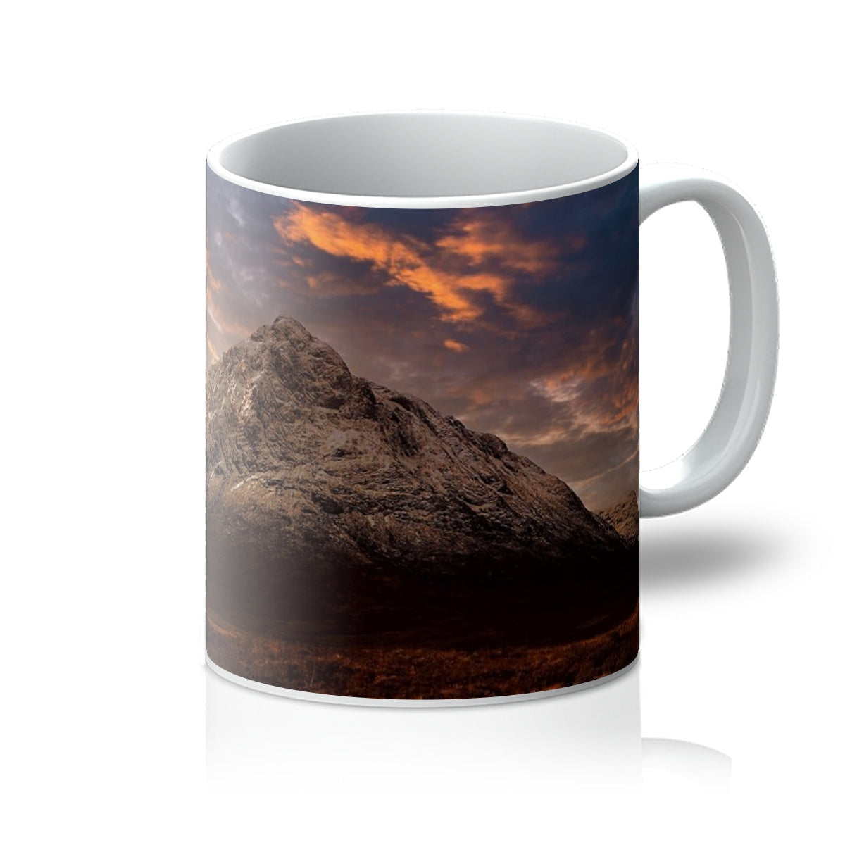 Buachaille Etive Mor Dusk ceramic mug with brown mountainscape and sky design
