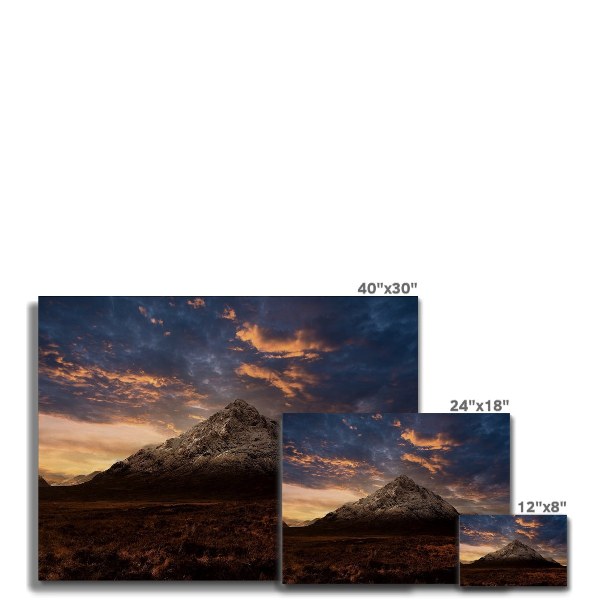 40x30 inch Buachaille Etive Mor Dusk canvas print with orange blue hues and textured clouds