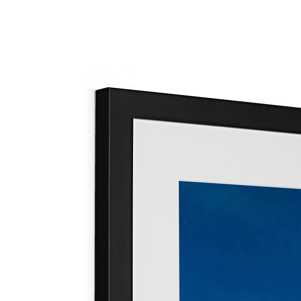 Black matte frame with white mat and Buachaille Etive Mor winter blue artwork