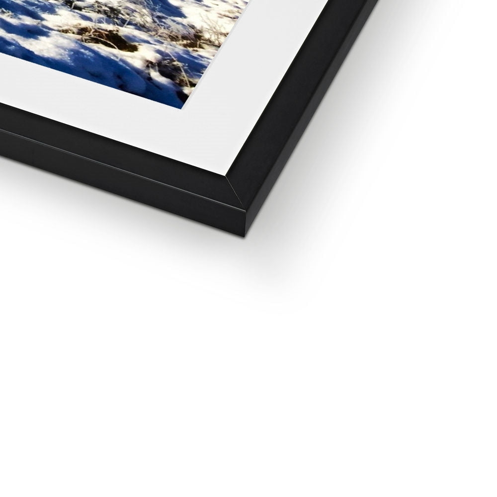 Black matte frame with white mat and Buachaille Etive Mor winter ocean wave art print