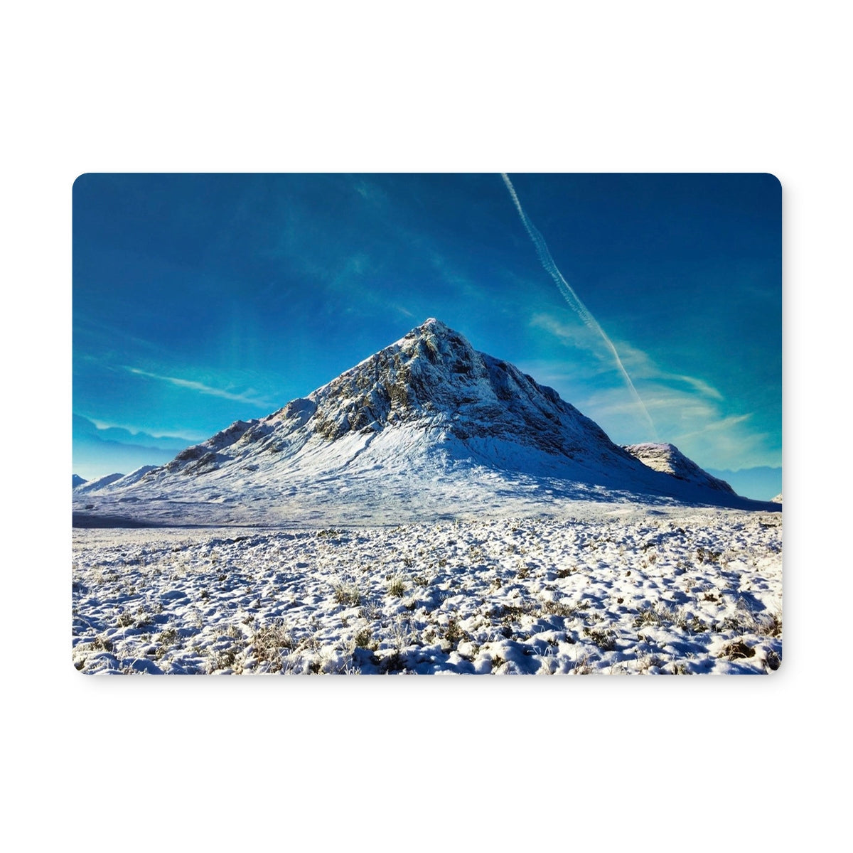Snow-covered mountain landscape under a clear blue sky on Buachaille Etive Mor Winter Placemat
