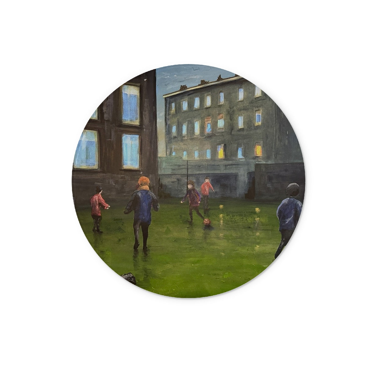 Green soccer ball with white lines on Time Glass Chopping Board