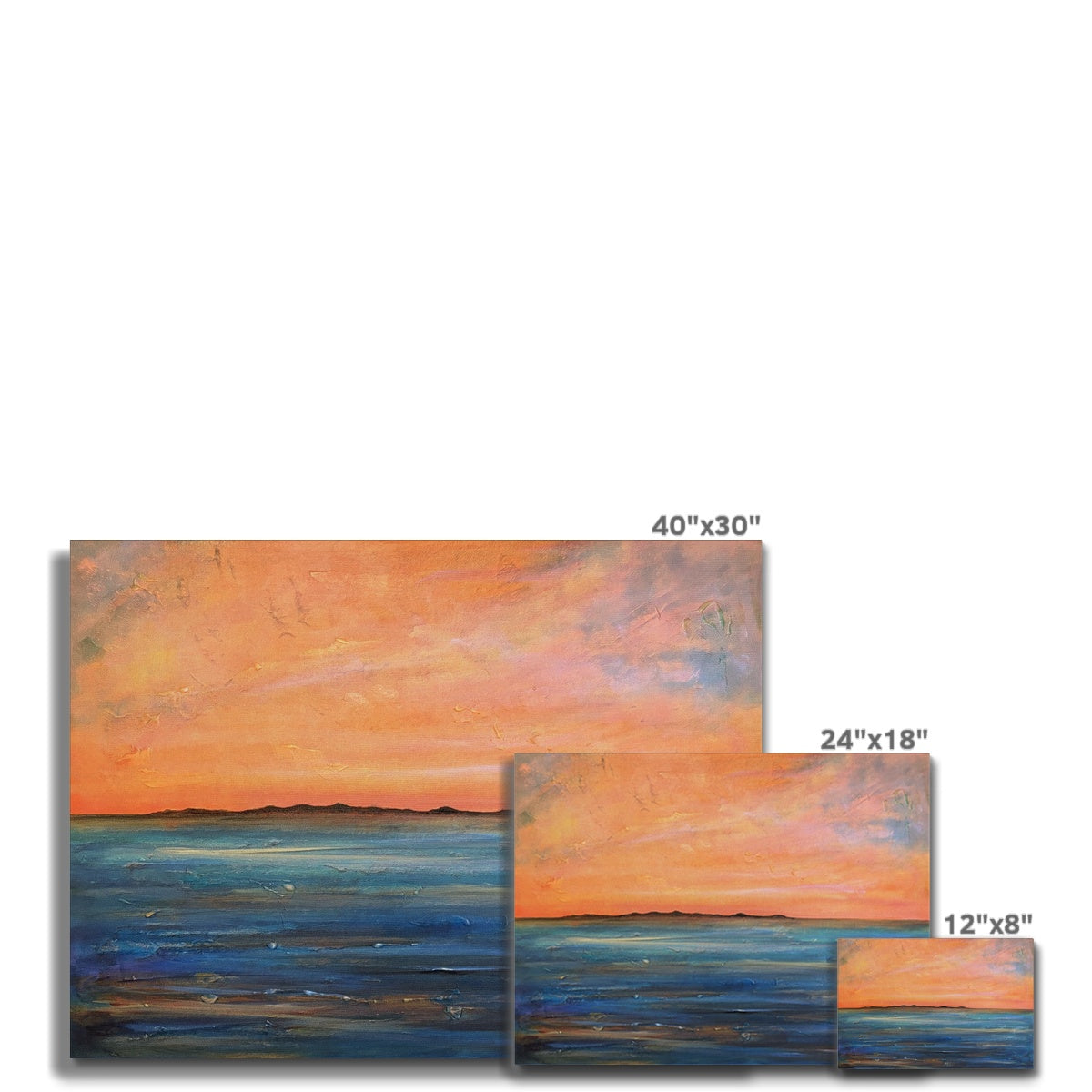 The Isle of Gigha 40x30 inch canvas sunset painting in orange blue hues