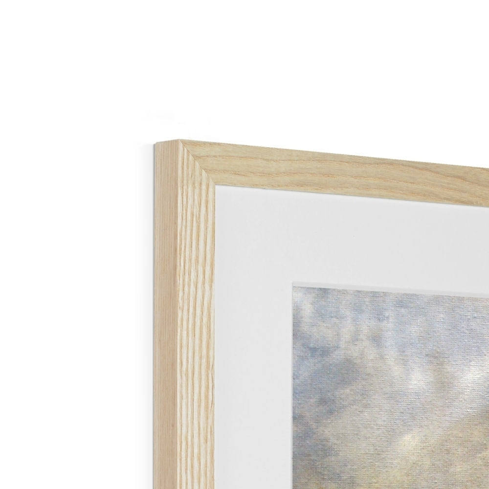 Glasgow Docks in Mist abstract print in light wood frame with white mat