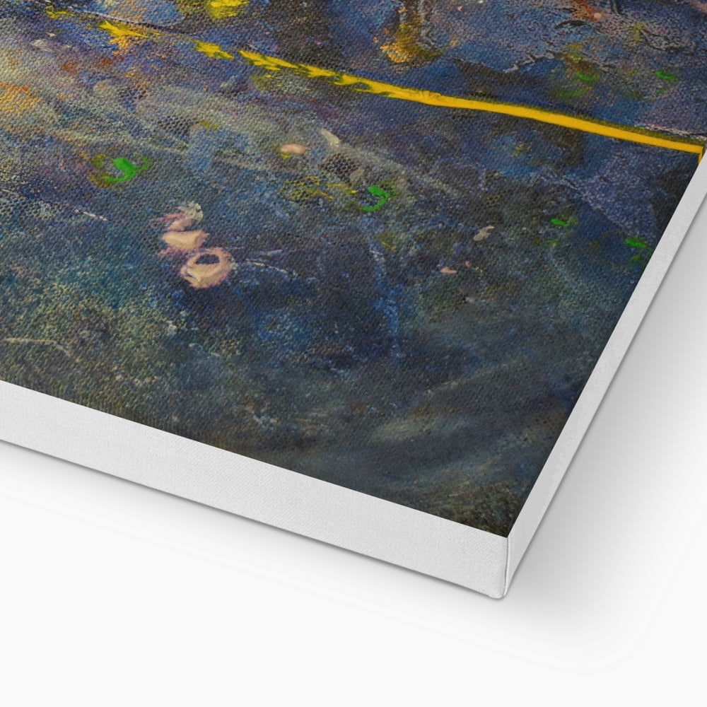 Cairngorms Waterfall Abstract Canvas Print of Rainy Street with Yellow Lines and Puddles