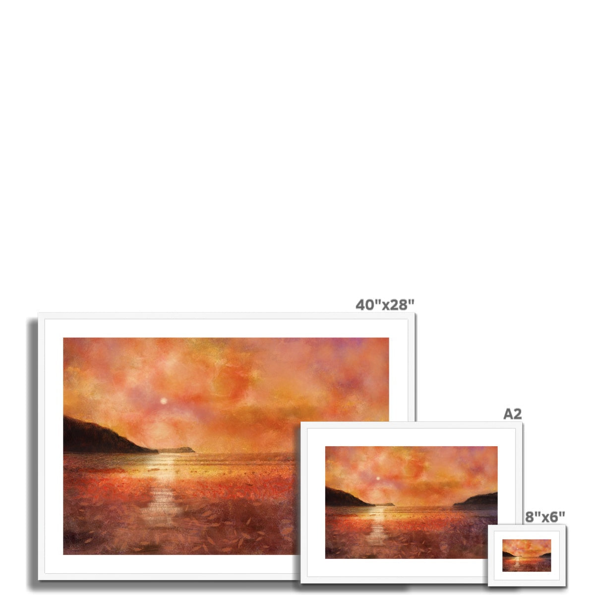 Calgary Beach Sunset Mull 40x28 inch framed print with vibrant orange hues