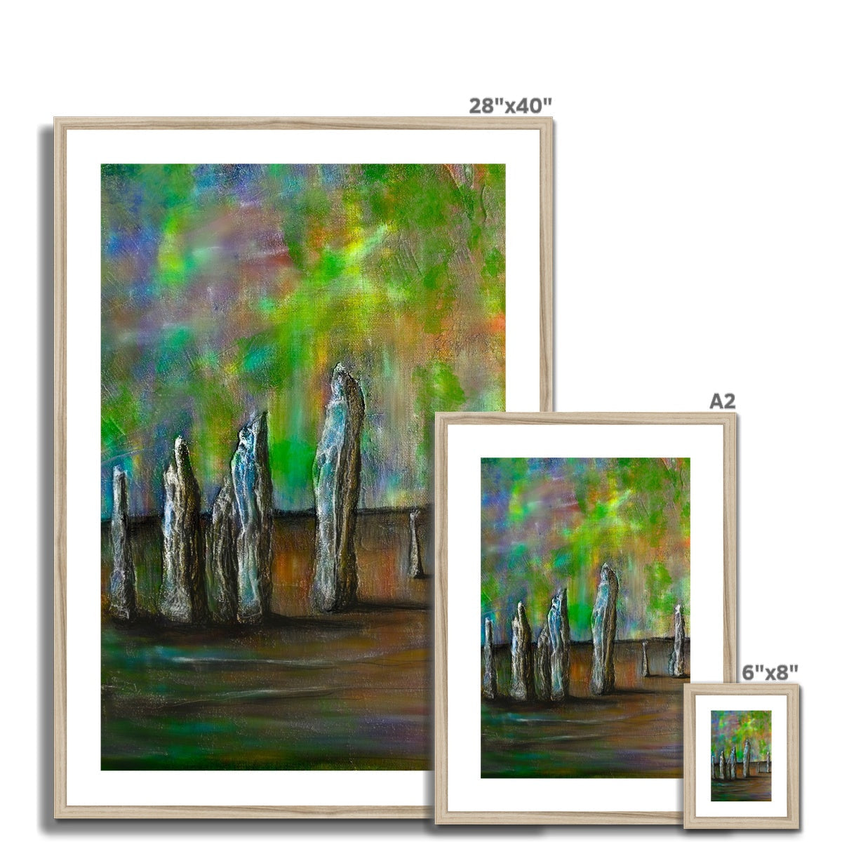 28x40 Callanish Northern Lights abstract art print in green yellow purple hues