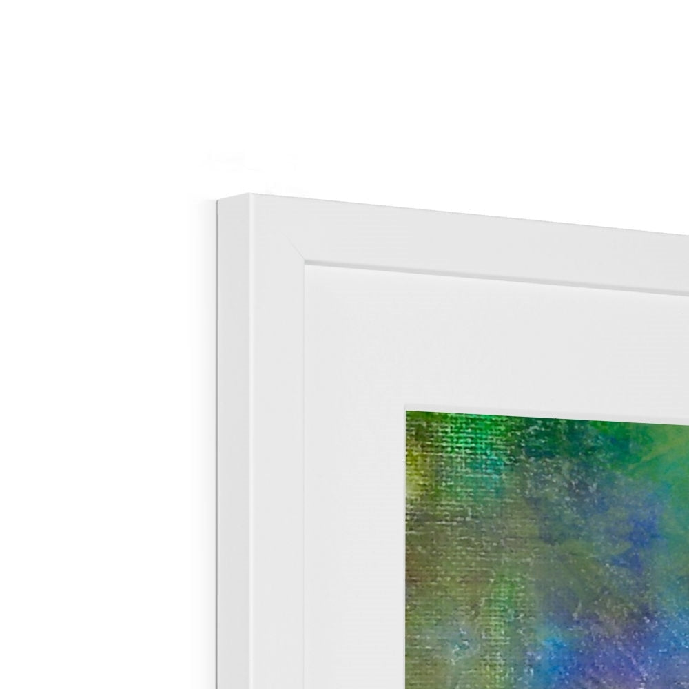 Callanish Northern Lights print in white frame with green blue abstract art