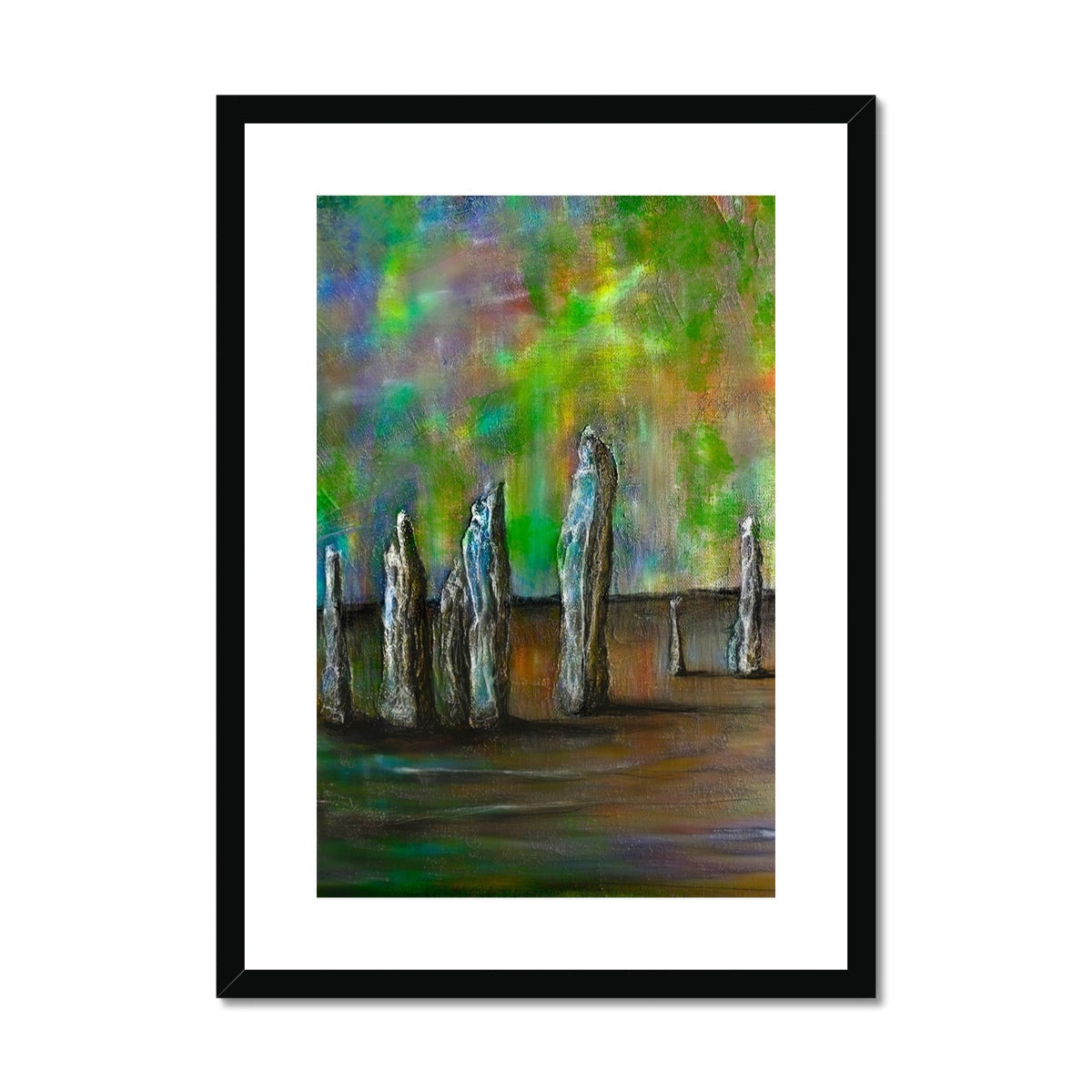 Callanish Northern Lights abstract art print with black frame