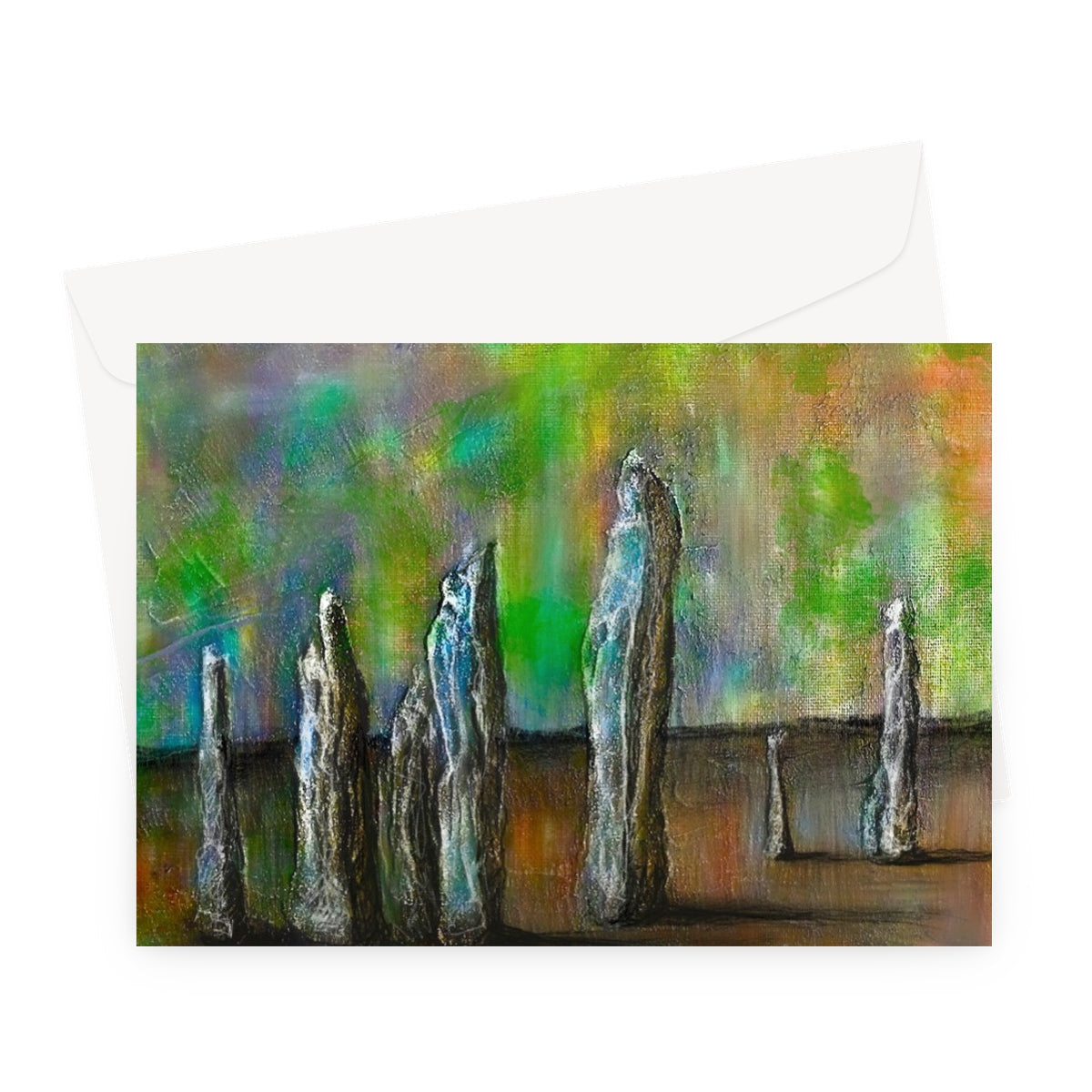 Callanish Northern Lights silver green abstract greeting card