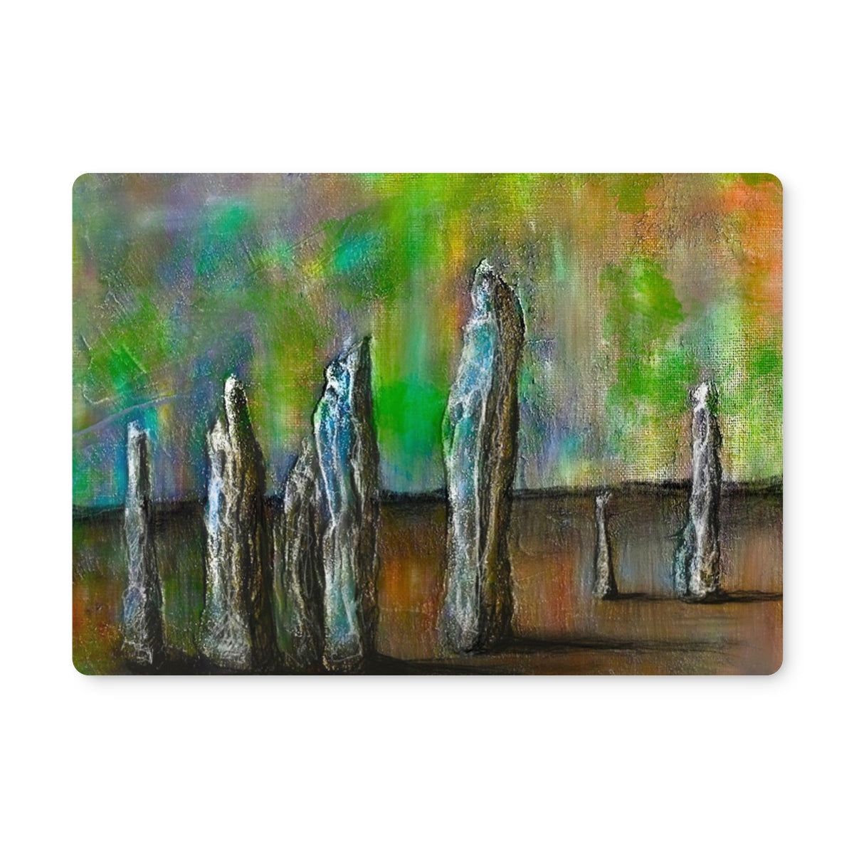 Callanish Northern Lights placemat with green blue abstract art
