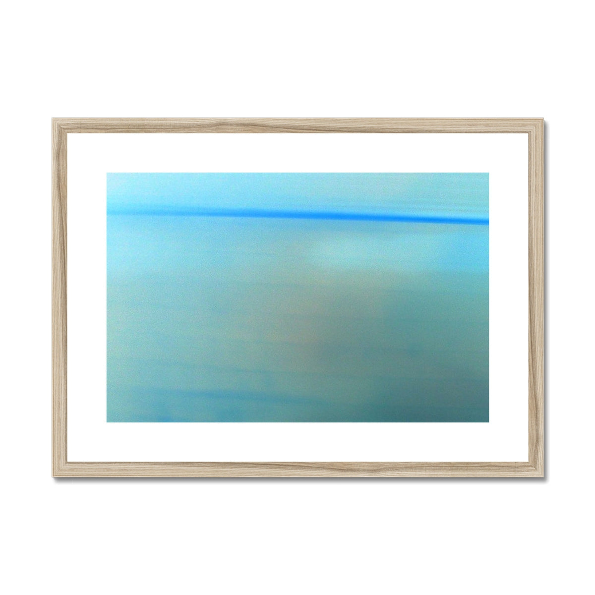 Calm Framed Print: Minimalist blues and greens gradient with blue line