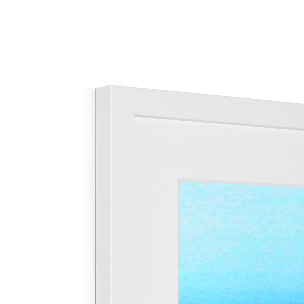 Calm Framed and Mounted Print with white frame and soft blue textured canvas