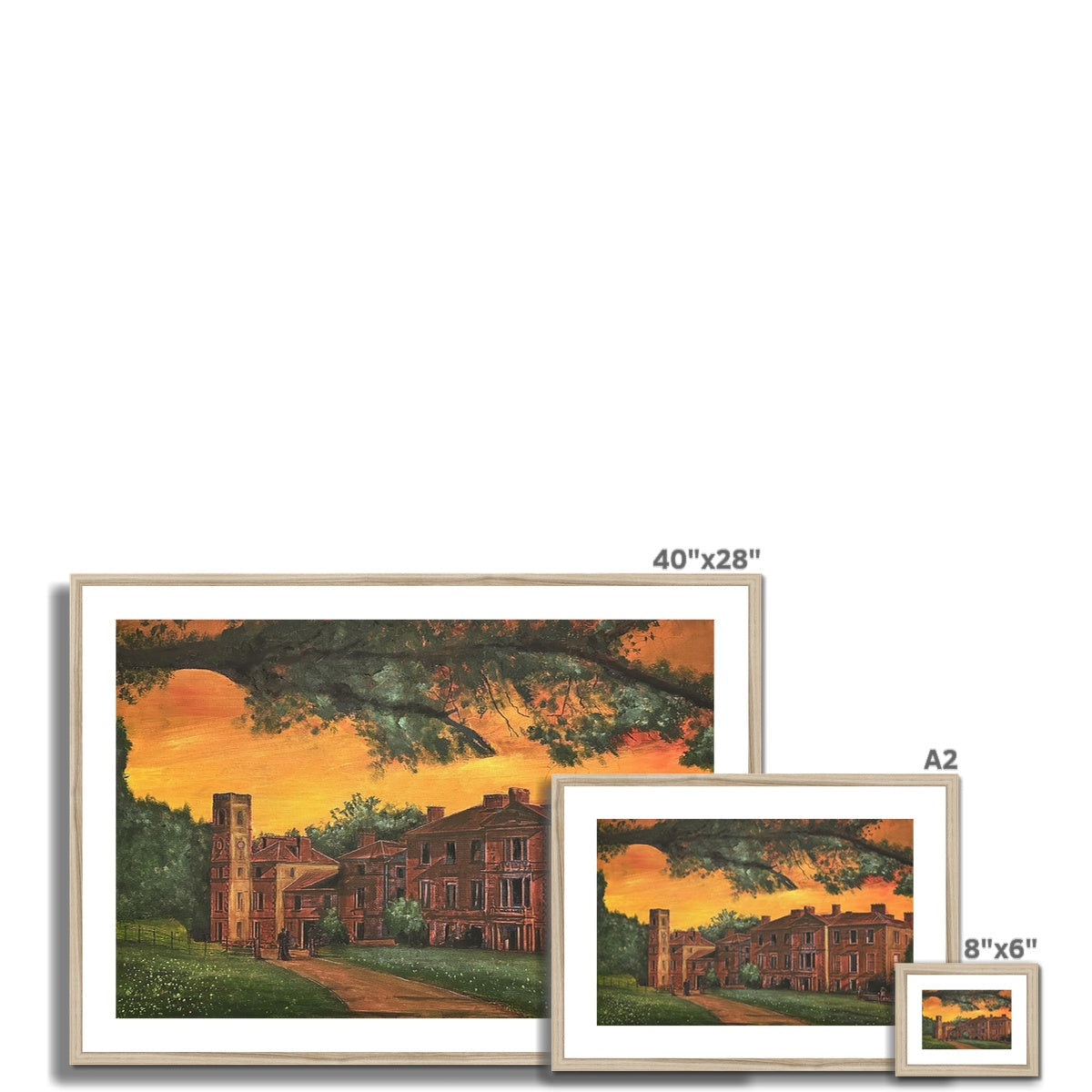 Three framed landscape paintings of varying sizes displayed in the Cambo House St Andrews print