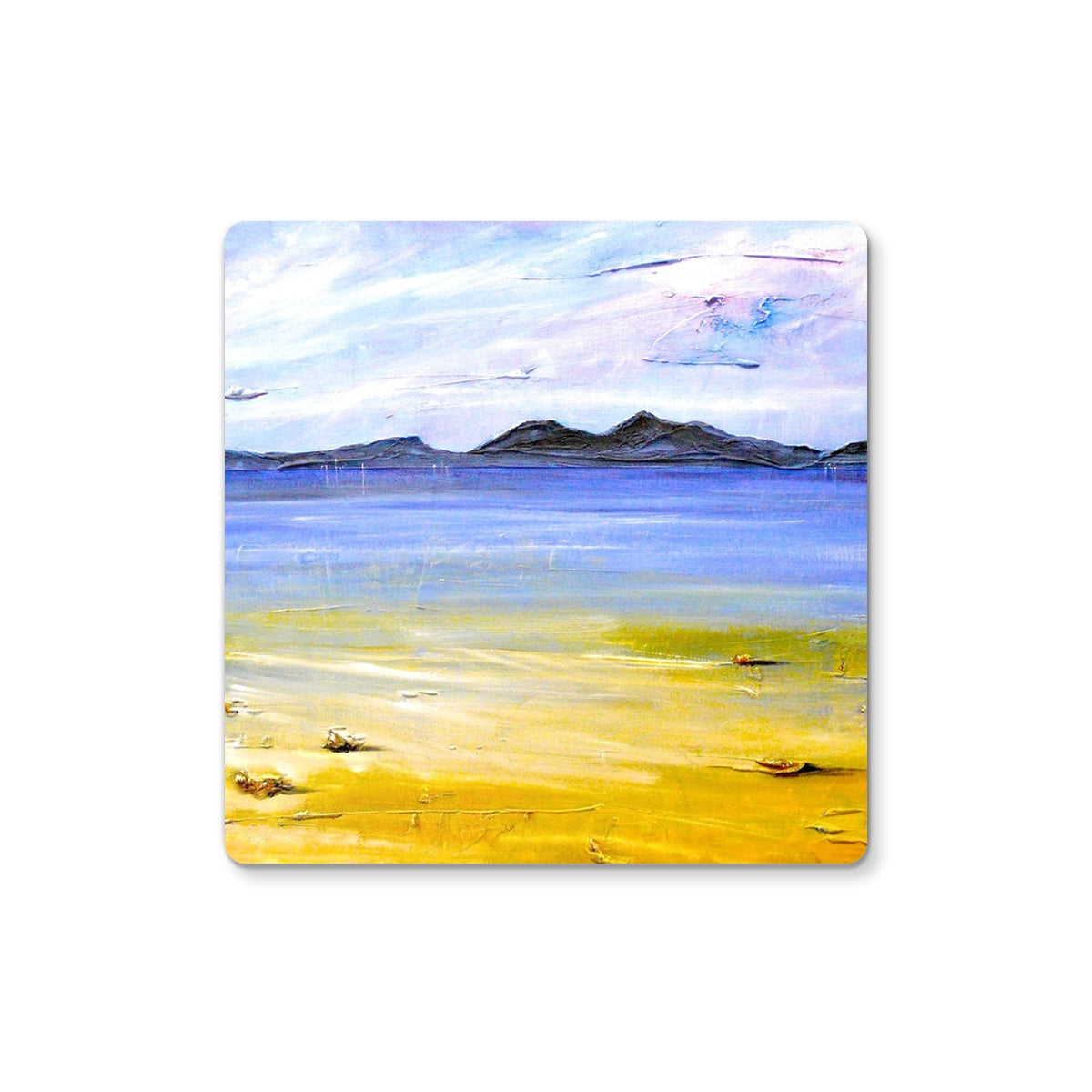 Minimalist yellow and blue Camusdarach Beach Arisaig abstract coaster