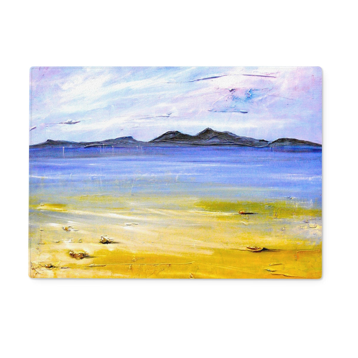 Camusdarach Beach Arisaig painting on glass chopping board
