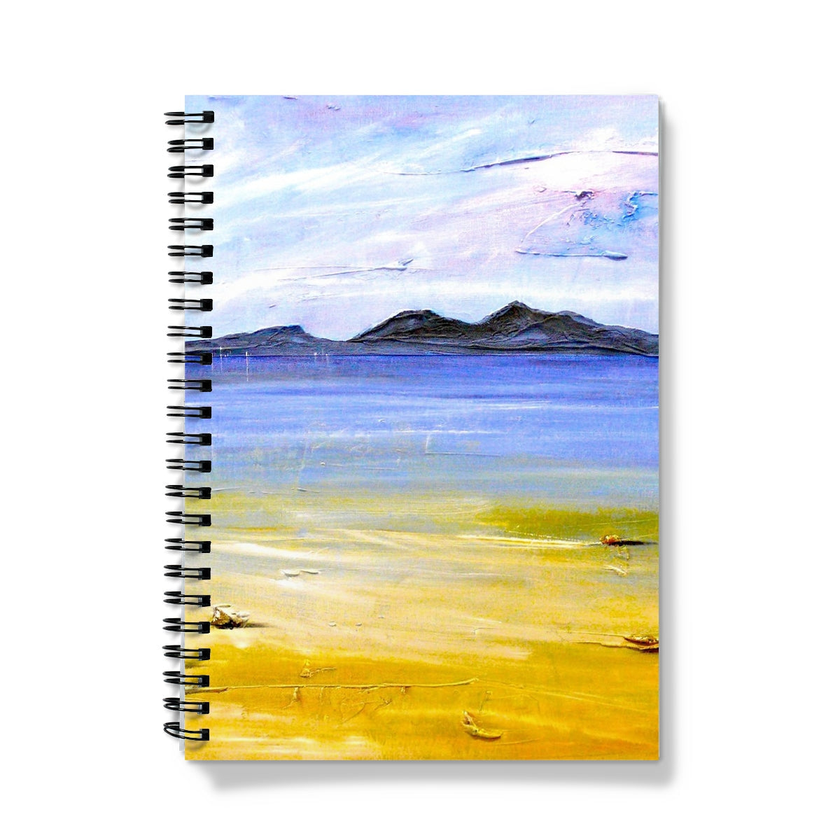 Camusdarach Beach Arisaig spiral notebook with yellow sand and blue water cover