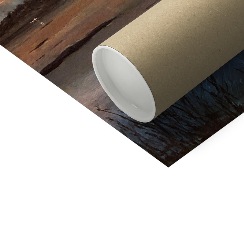 Brown cardboard tube with white cap for Castle Stalker Twilight print