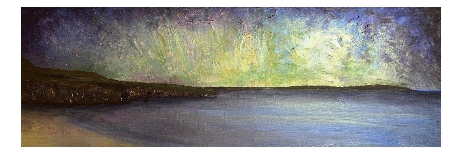 Vibrant textured coastal landscape painting at twilight for Ceannabeinne Beach Panoramic Prints