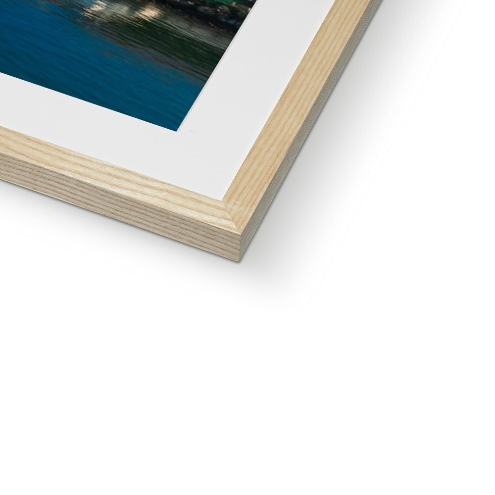 Cloch Lighthouse blue water photo in wooden frame with white mat