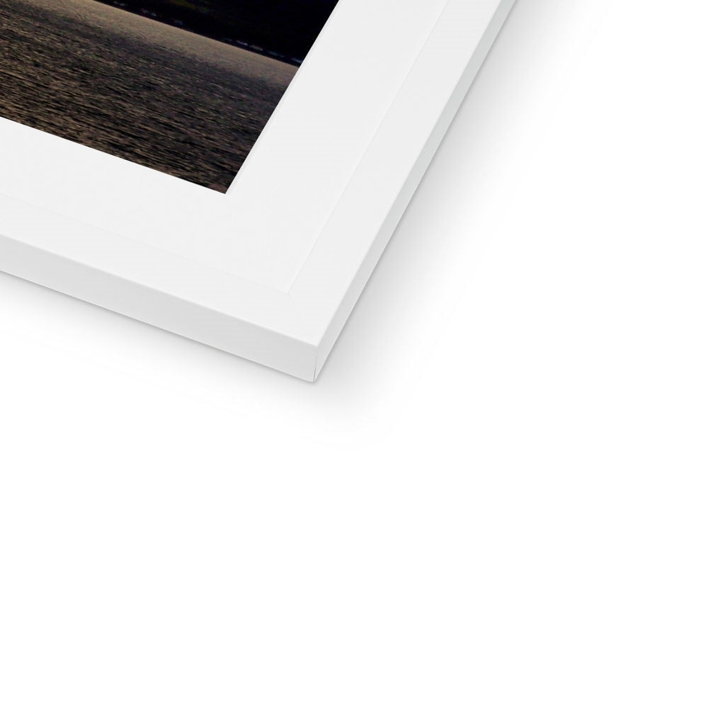 White matte frame with black Clyde Seagull Sunset art print