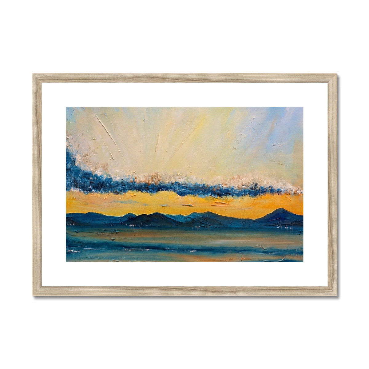 Clyde Summer Storm Clouds framed abstract landscape print with blue yellow hues