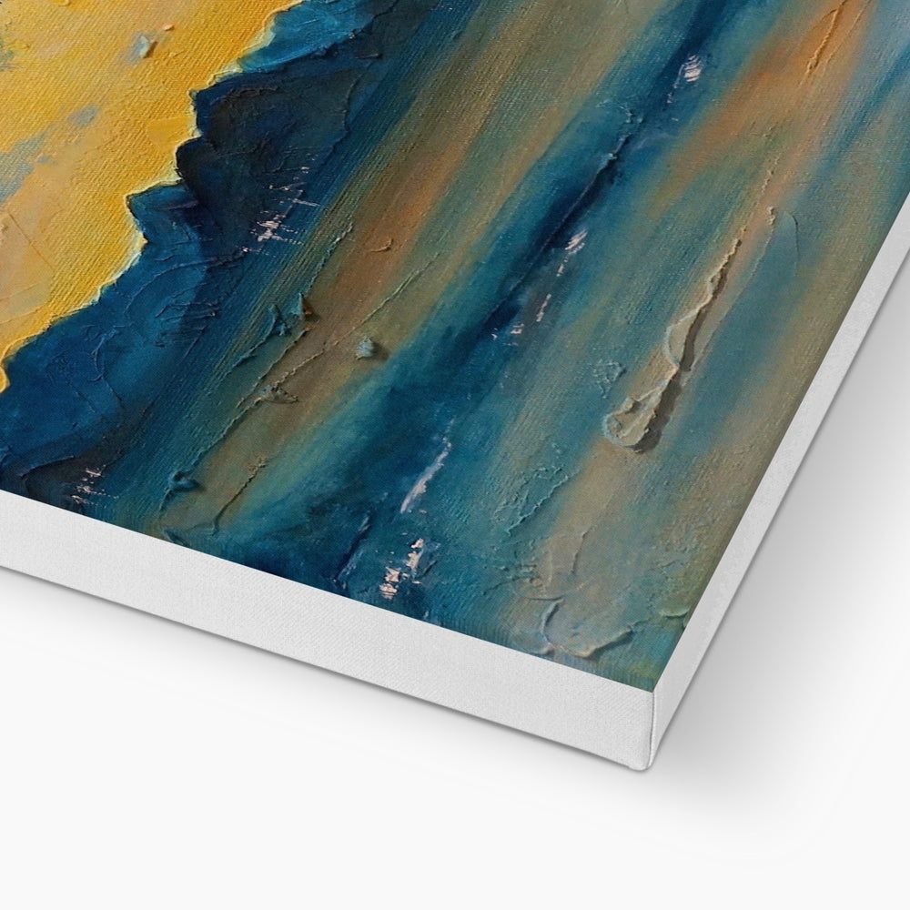 Clyde Summer Storm Clouds canvas art print in textured blue gold design with silver frame