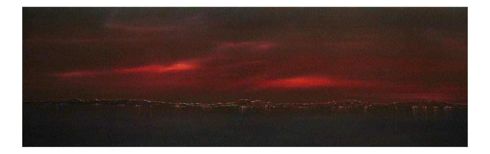 Clyde Winter Dusk original panoramic red cloud painting with textured surface