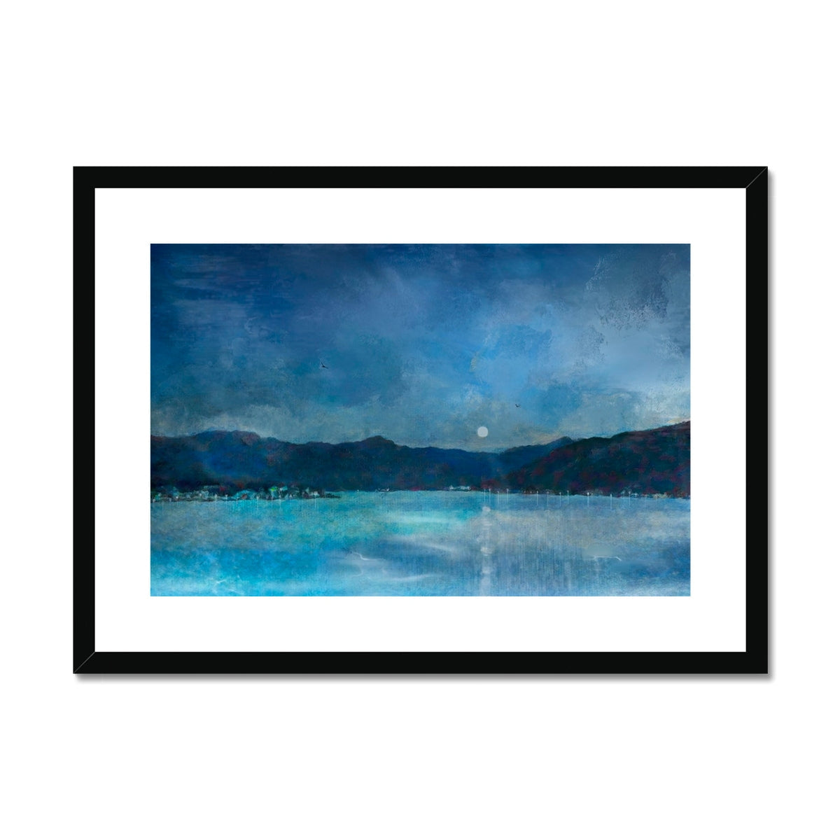 Clyde Winter Morning Moon blue white abstract framed print