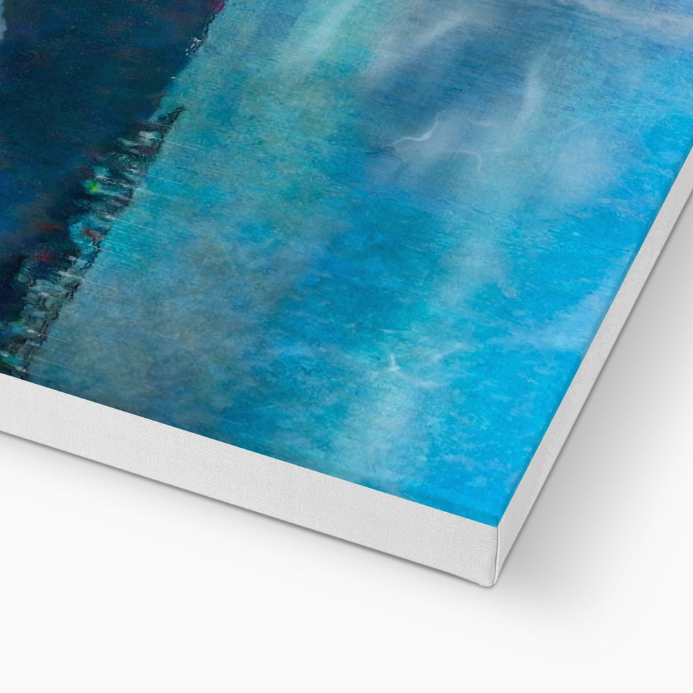 Blue abstract art print on canvas with silver frame, Clyde Winter Morning Moon