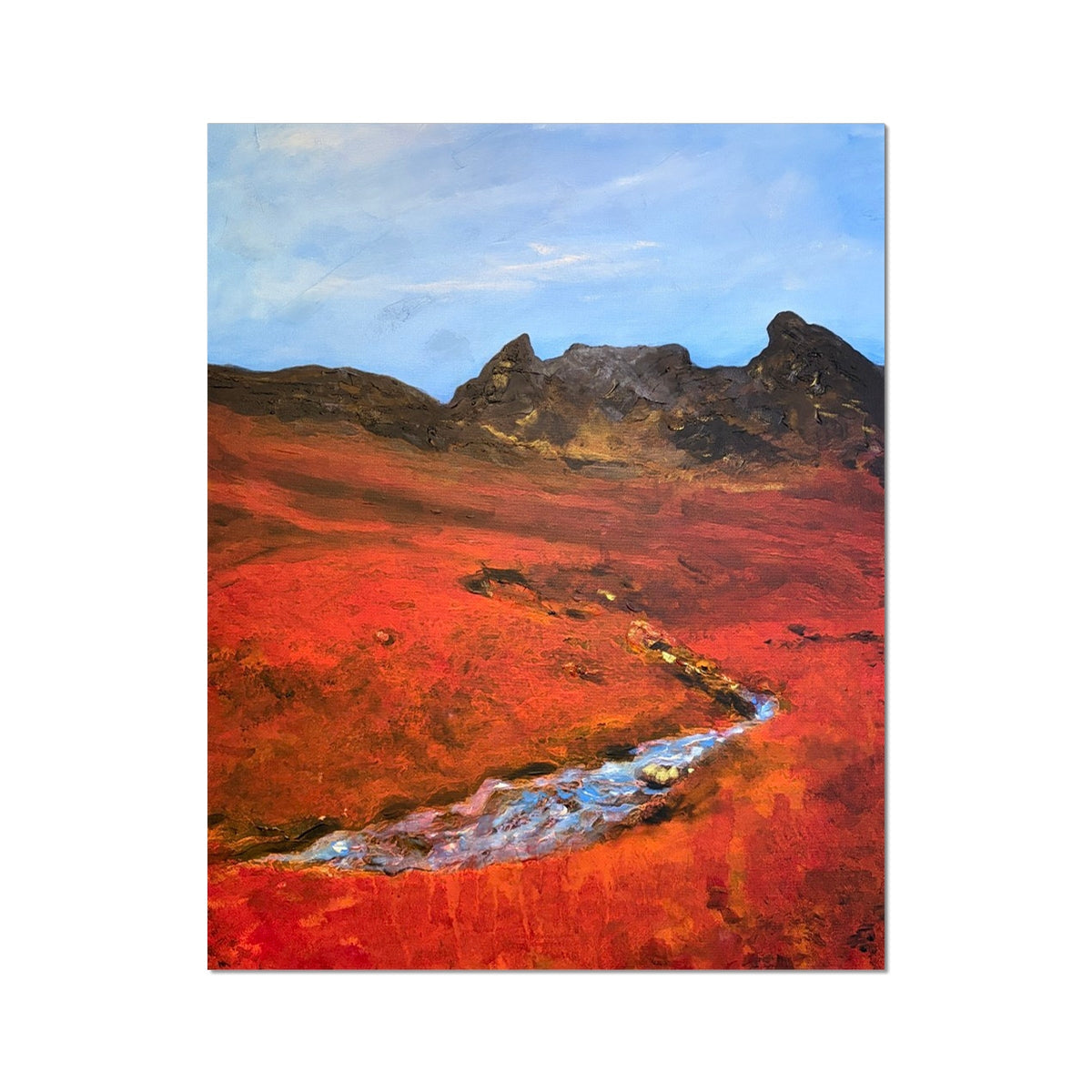 Red and orange textured canvas of flowing river by The Cobbler Arrochar