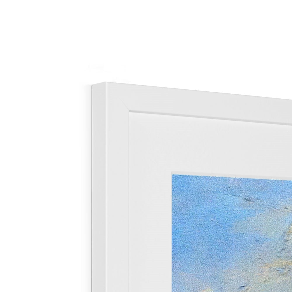 White rectangular Cobbler Art Prints frame with textured wood border