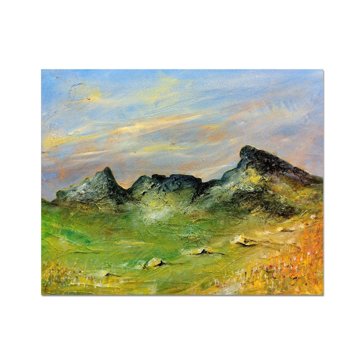 Green yellow mountain landscape oil painting, The Cobbler Artist Proof print