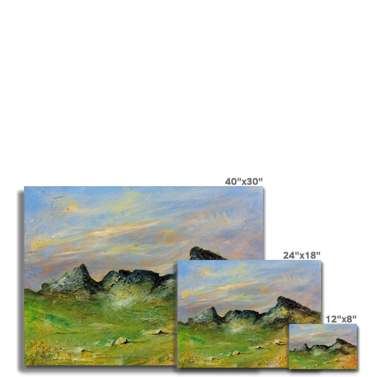 40x30 inch landscape canvas print of green fields, blue sky, mountains - The Cobbler