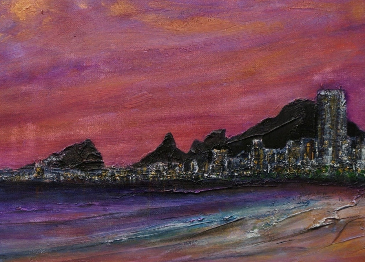 Impasto cityscape painting of Copacabana Beach for the Original Painting product