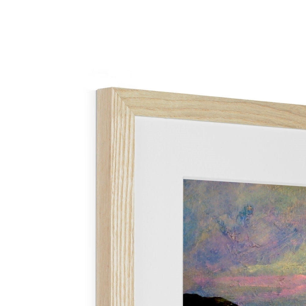 Light wood framed print with white mat showcasing vibrant impressionistic artwork of The Corryvreckan Whirlpool