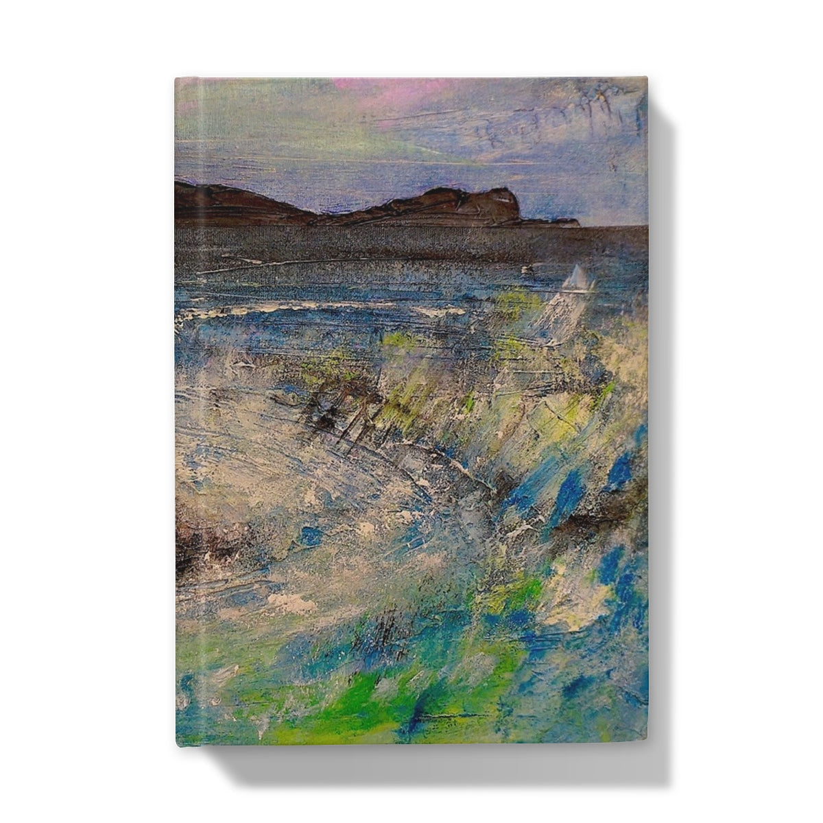 Textured abstract landscape painting on canvas featured on The Corryvreckan Whirlpool Hardback Journal