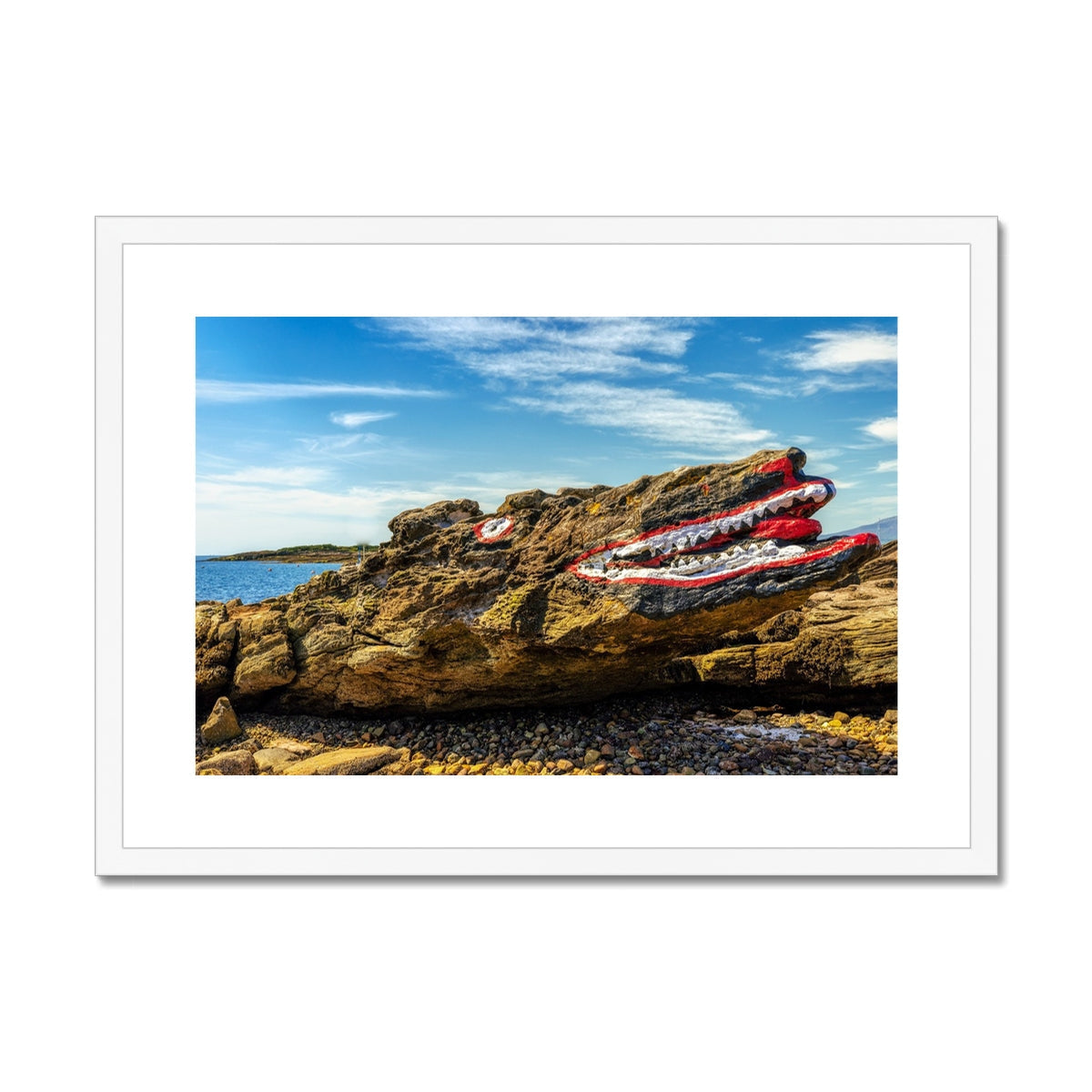 Red and white striped cotton beach towel with dragon design