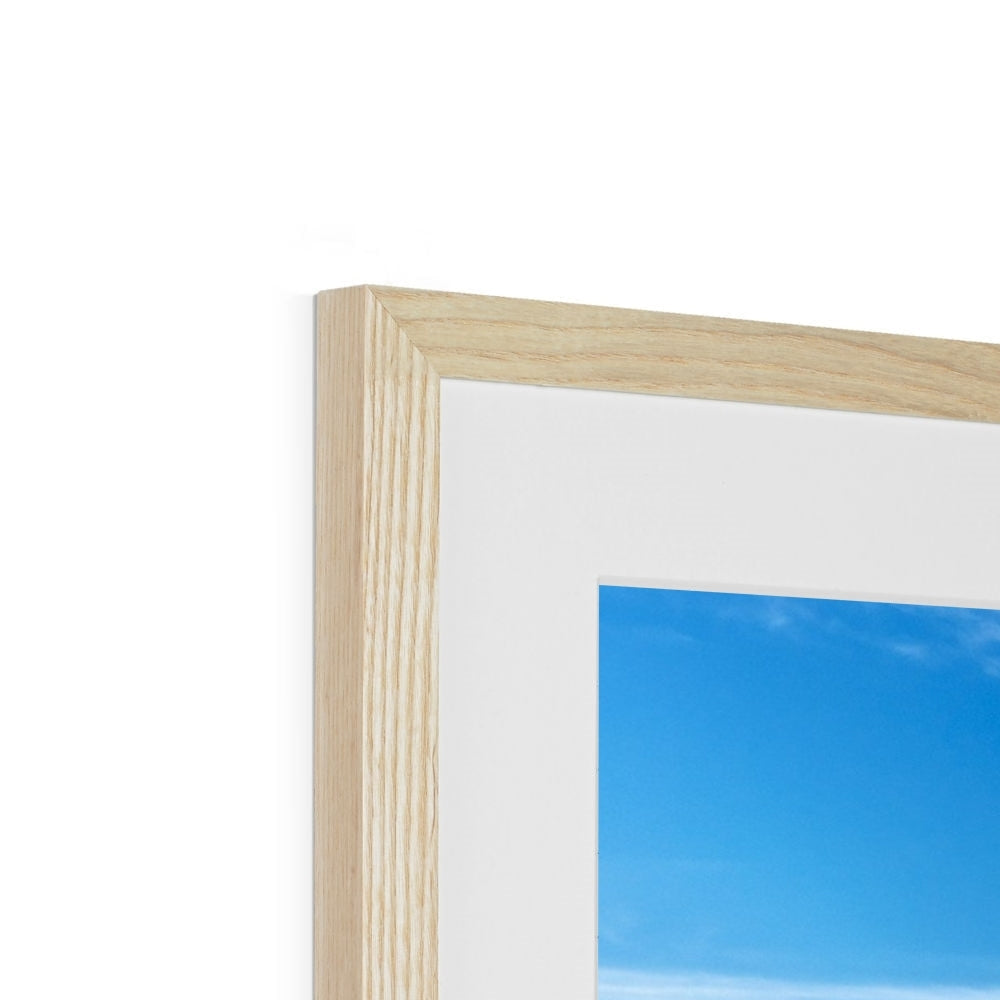 Light oak frame with white mat and blue sky Crocodile Rock Millport art print