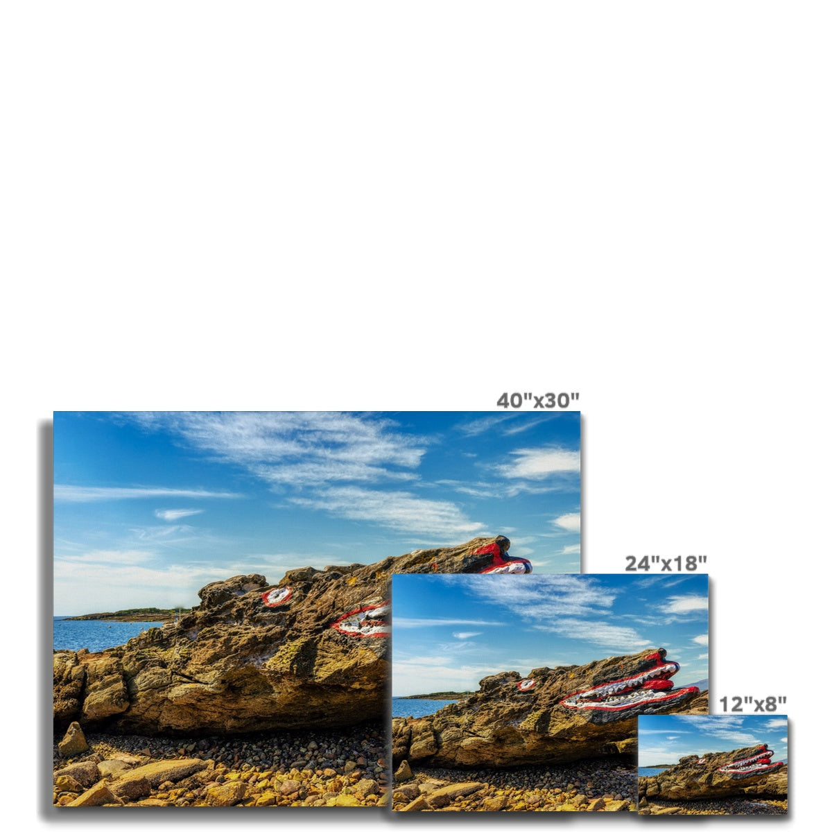 40x30 Inch Canvas Print of Rocky Coastline with Red Crab and Blue Sky