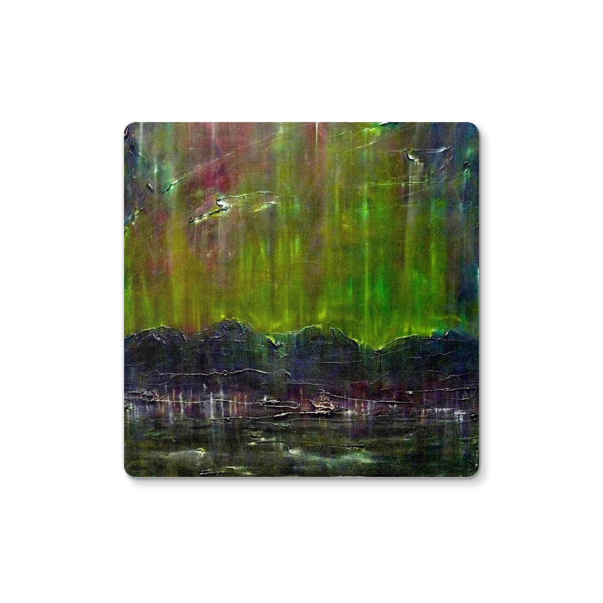 Cromarty Harbour Northern Lights green purple abstract coaster