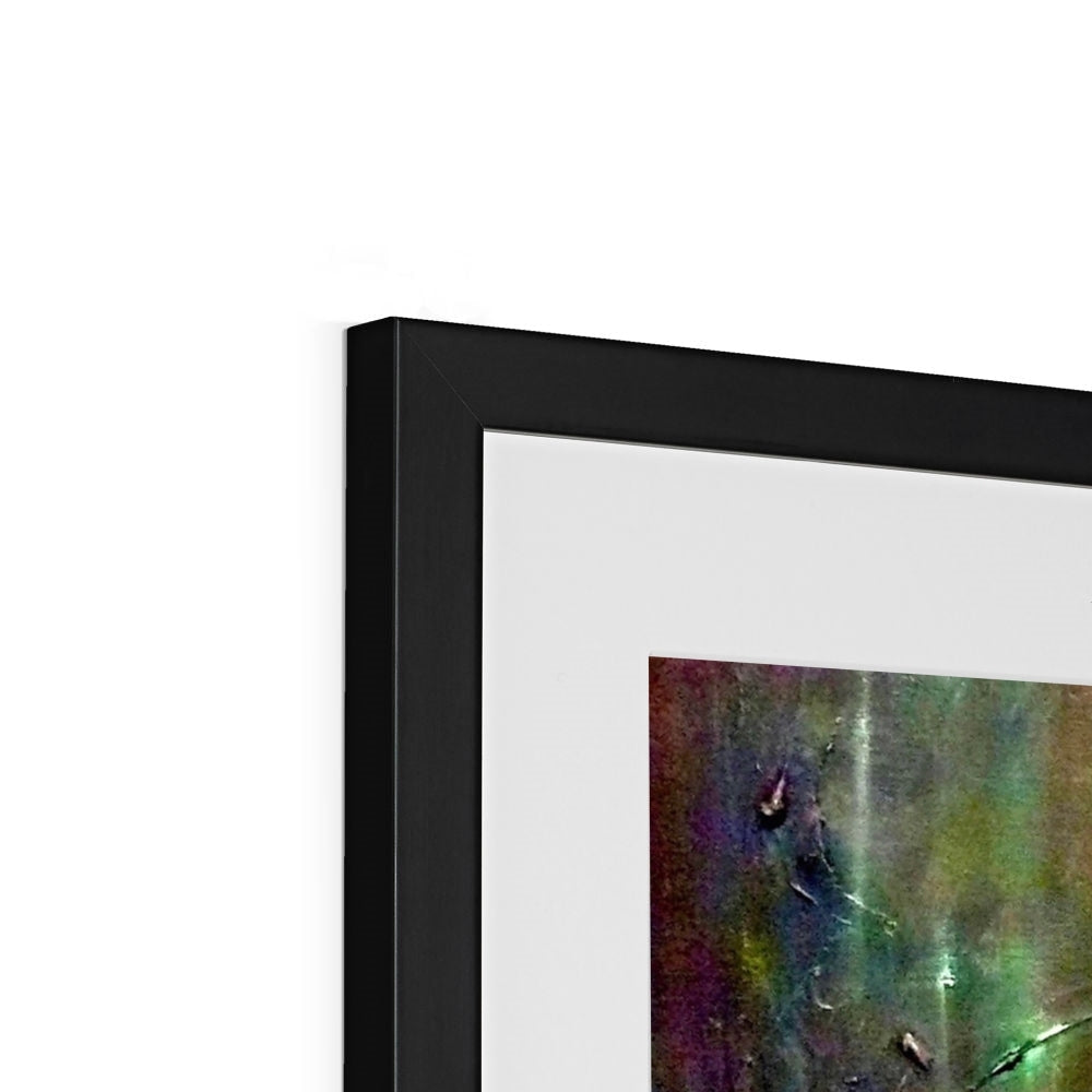 Black-framed Cromarty Harbour Northern Lights abstract art print