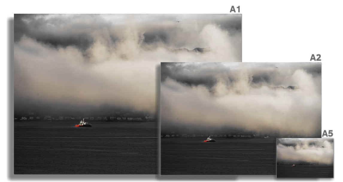 Dramatic stormy sea with red-lit boat, The Crossing Western Ferries print