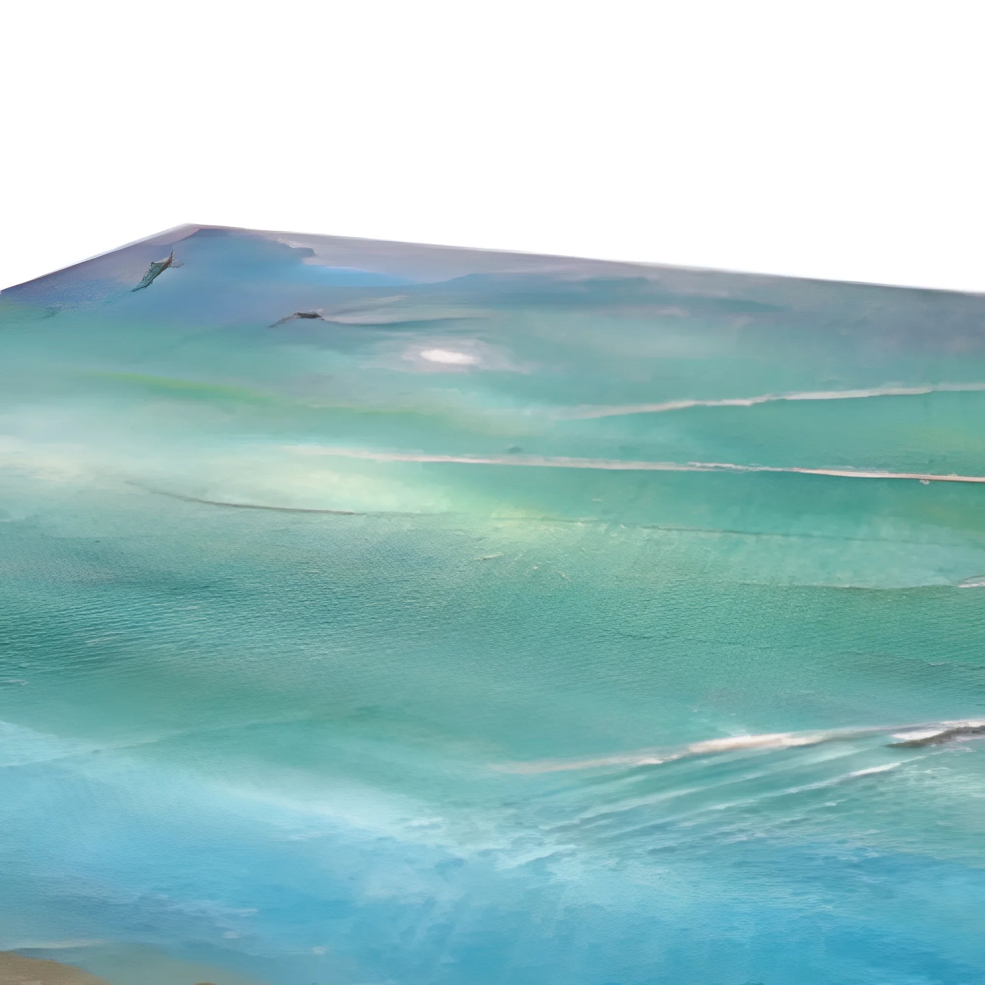 Layered resin artwork of abstract ocean scene with blue and green shades, reflective textures