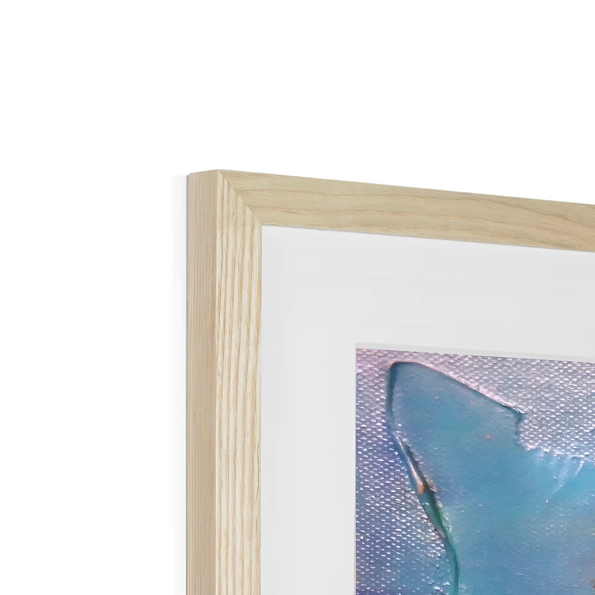 Light wood-framed artwork with white mat and blue purple abstract fragment for The Cuillin From Elgol Print