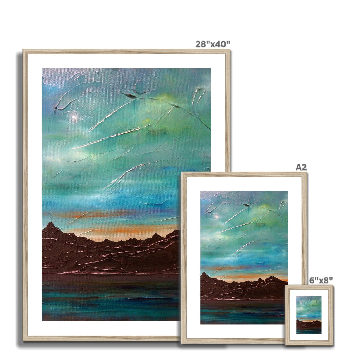 Set of three framed landscape paintings titled The Cuillin From Elgol print