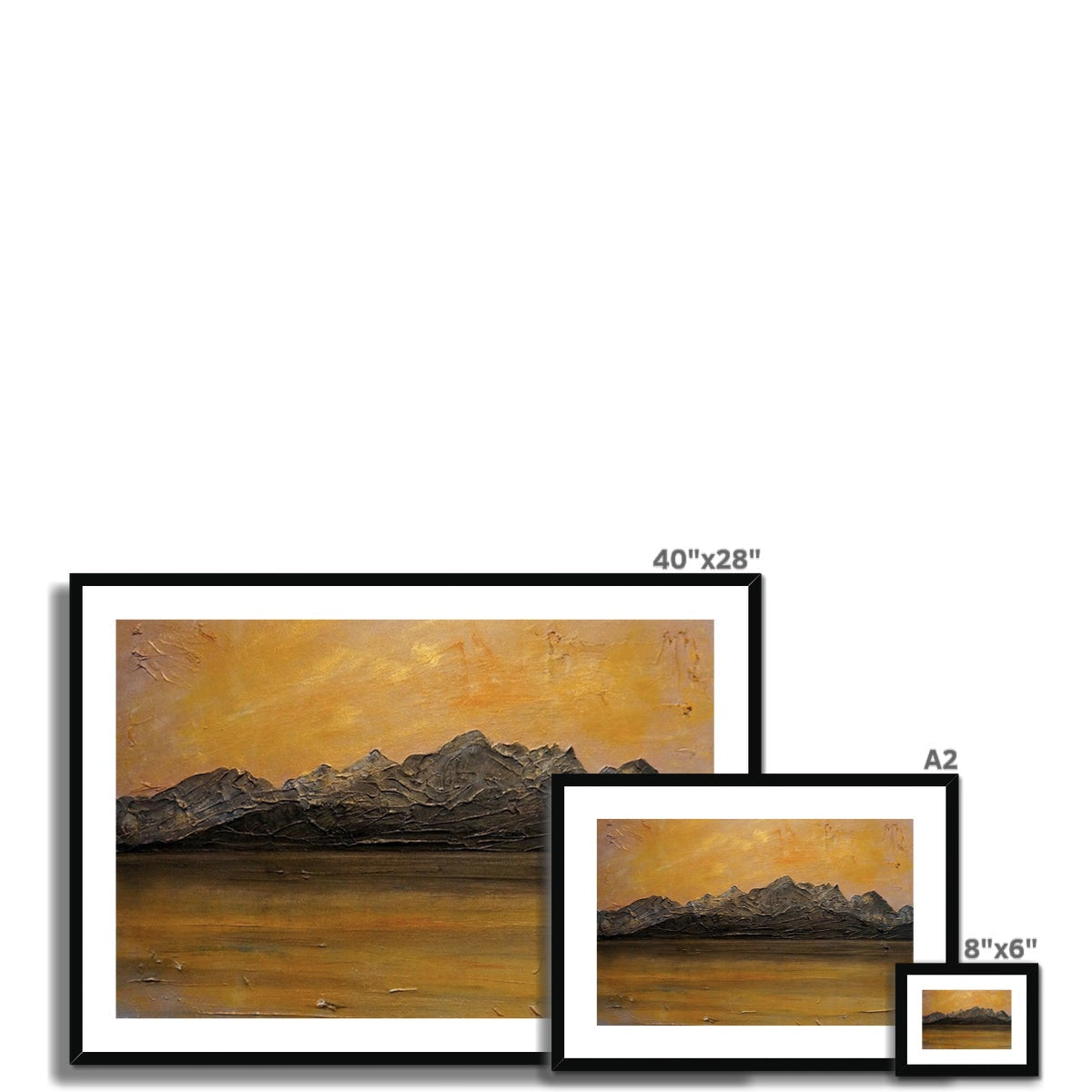 Framed Cuillin Sunset abstract mountain painting in ochre and gray tones