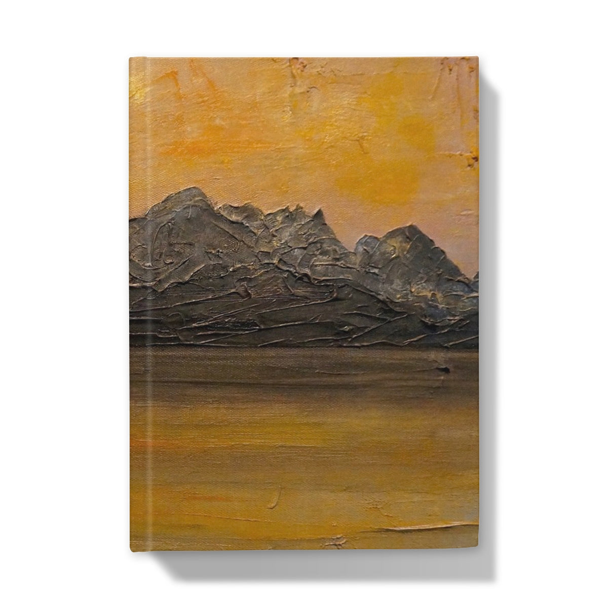 Oil-painted Cuillin Sunset journal with rugged mountains and warm sky