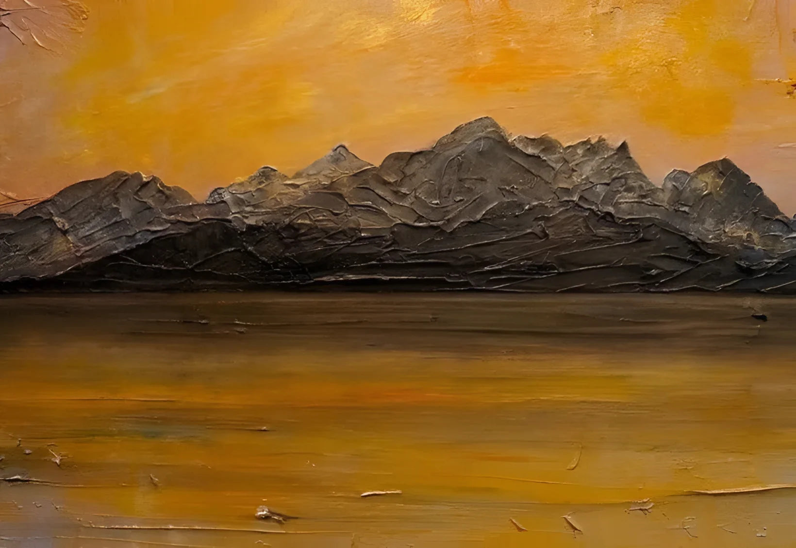 Textured mountain range painting titled Cuillin Sunset Original Artwork