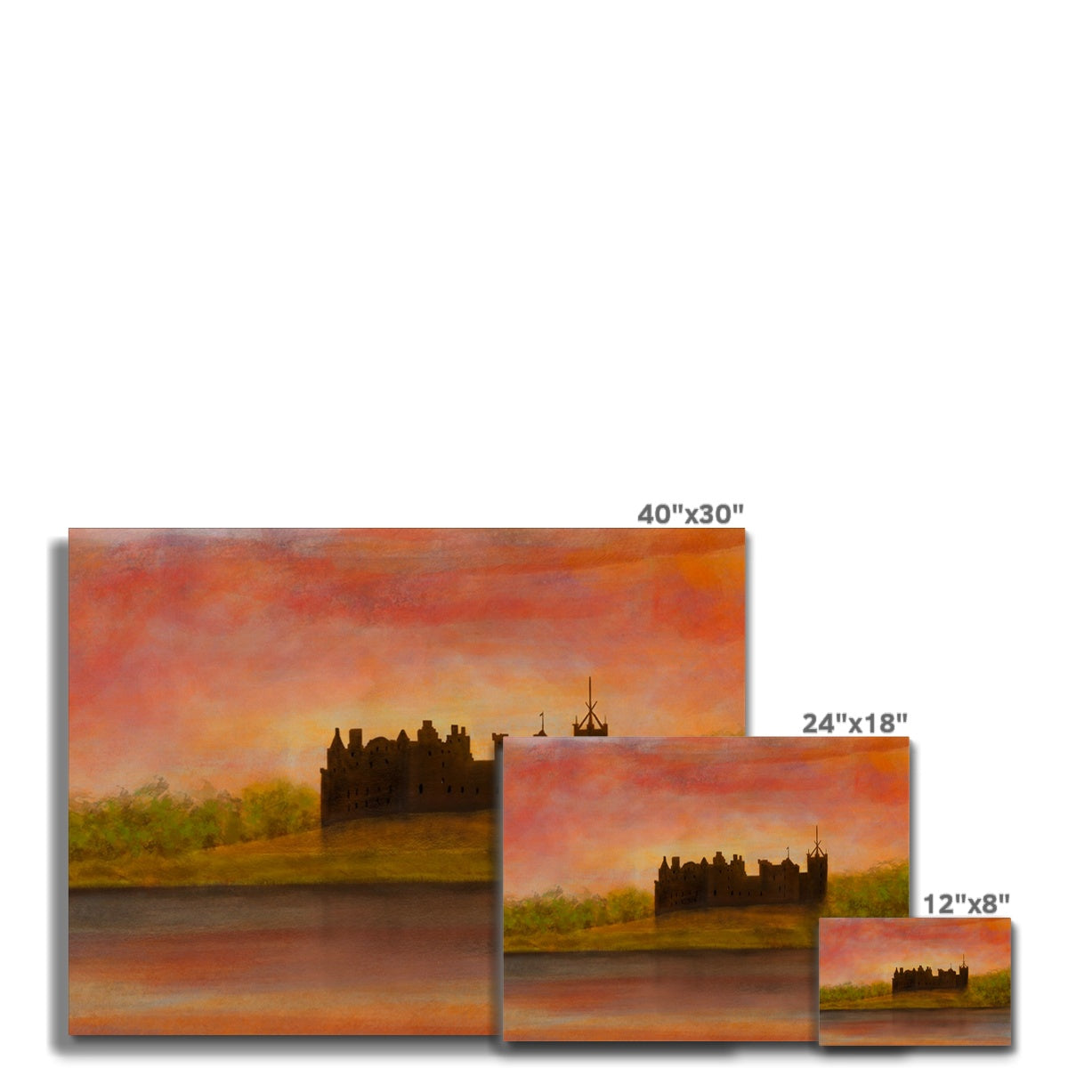 Linlithgow Palace sunset silhouette on 40x30 inch canvas